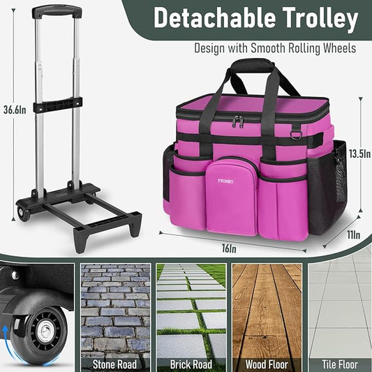 Ytonet Cleaning Caddy with Wheels, Large Rolling Caddy Bag with Detachable Trolley for Housekeepers, Water Resistant Cleaning Cart Supplies Organizer for Home, Car, Tool Organizer, Mobile Storage
