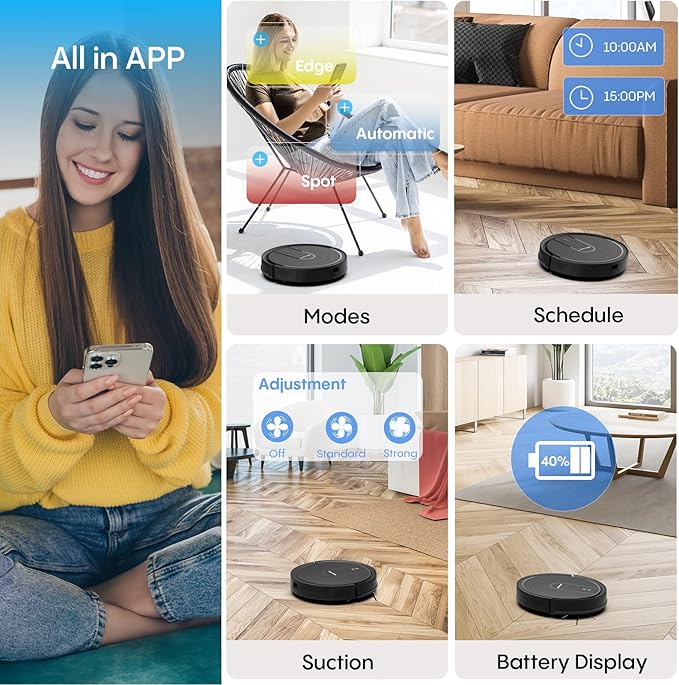 Bagotte Robot Vacuum and Mop Combo, Robotic Vacuum with 5000Pa, Schedule, 4 in 1 Robotic Vacuum Cleaner, Quiet Slim,Self-Charging,Wi-Fi/Voice/App,Perfect for Pet/Hard Floors,/Carpet