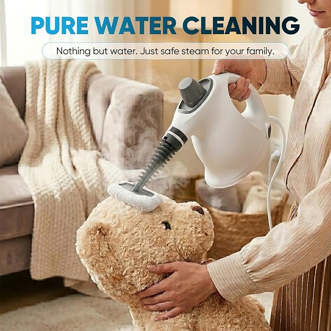 Steam Cleaner, Handheld Pressurized Steamer, 1050W 230°F Fast Heating with 9 Accessories, Multi-Surface Steam Cleaner for Home, Car, Tile & Grout, Windows, Upholstery (5 Towel Sleeve)