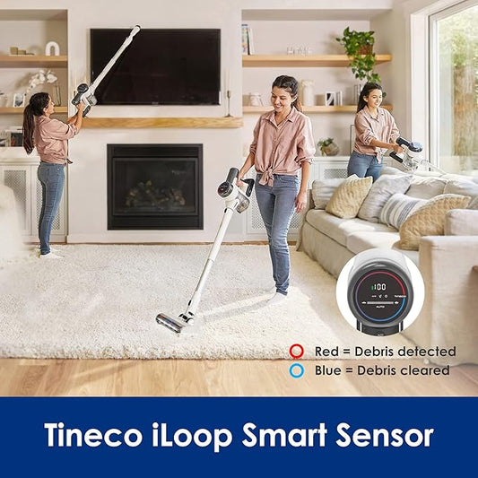 Tineco Smart Cordless Vacuum Cleaner, Stick Vacuum with Anti-Tangle Brush & Fade-Free Suction, Deep Clean for Hard Floor & Carpets, Pet Hair Cleaning with Led Headlights