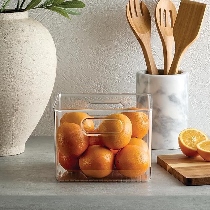 iDesign Pantry Storage Bin with Handles for Kitchen Cabinets or Fridge - Clear - Made in USA