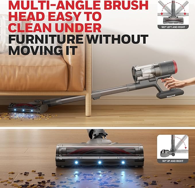 Honeywell Dual Mode Cordless Vacuum Cleaner, Brushless Stick Vacuum Cleaner for Carpet and Hard Floor w/Powerful Suction, Free‑Standing, Anti‑Tangle, 45Mins Runtime, Rechargeable for Home Pet Hair VC6