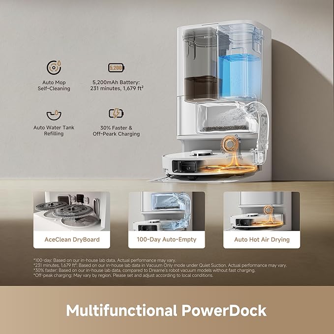 DREAME L40 Ultra Gen 2 Robot Vacuum and Mop with 25,000Pa Suction, Extendable Side Brush and Mop, All-in-One Self-Emptying & Cleaning Dock, Voice & App Control, White