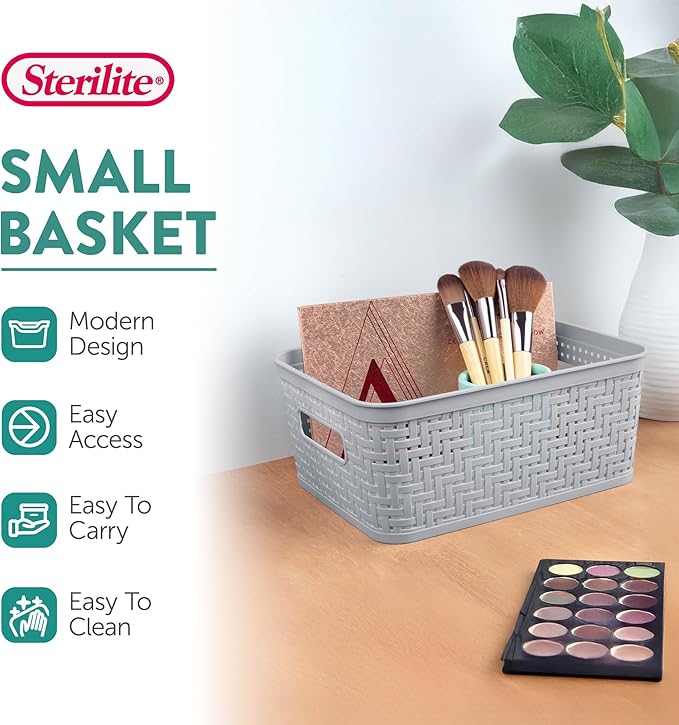 Sterilite 24 Pack Plastic Storage Bin Organization Containers, Small Baskets, Cement