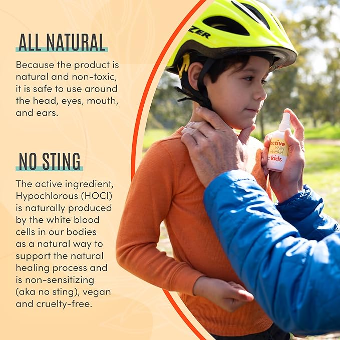 Active Skin Repair Kids First Aid Spray - Non-Toxic & Natural Kids Antiseptic Formula for Minor Cuts, Wounds, Scrapes, Rashes, Sunburns, and Other Skin Irritations (3oz Spray)