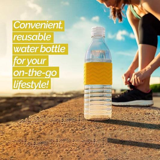Copco Hydra 16.9 oz Water Bottle with Leak-Proof Lid - Tritan Reusable with Textured Grip Sleeve - BPA-Free, Shatter-Resistant, Dishwasher Safe for Travel, Gym, Work, Outdoors (Chevron Buttercream)