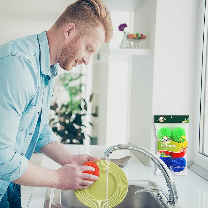 SCRUBIT 18 Round Nylon Dish Scrubber Scouring Pads - Assorted Colors Scourer Pads - Tough and Durable - Non-Scratch for Non-Stick Cookware