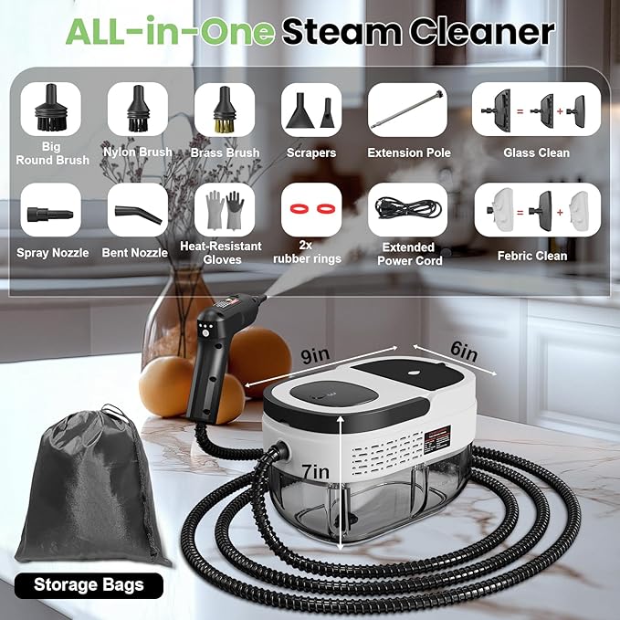 Handheld Steam Cleaner for Home, 2500W High Pressure Steam Cleaner for Car Detailing, 3 Steam Levels, 1600Ml Tank, High Heat Steamer for Bed Bugs, Couch, Furniture, Kitchen, Bathroom, Floors