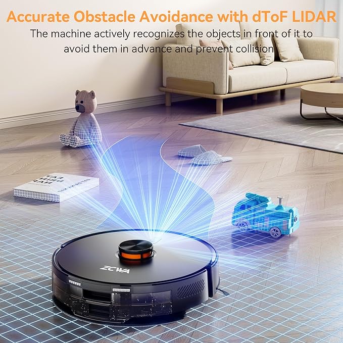 ZCWA D15S MAX Robot Vacuum and Mop Combo, 10000Pa Suction Robot Vacuum, Self-Emptying, Lidar Navigation Robot Vacuum Cleaner, 3200mAh/Automatic Recharging, 3.5L Dust Bin, App Control, Wi-Fi Connected
