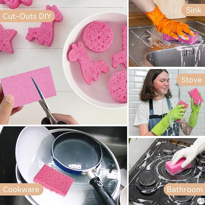 6 Pcs Kitchen Sponges for Dishes Cleaning, Non Scratch for Non Stick Cookware, Compressed Natural Cellulose Sponges, Dish Washing Scrubbers, Scrubbing Pads for Household, Bathroom (Red)