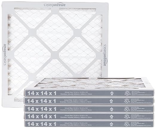 Amazon Basics 14x14x1 Air Filter, MERV 8 AC Furnace Filters, Allergy Control, Electrostatic, Air Cleaning, 6-Pack (Actual Size: 13.75" x 13.75" x 0.75")