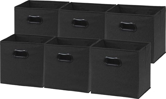 Simple Houseware Foldable Cube Storage Bins with Handles, 11-Inch, Black, 6-Pack, Fabric Cubes Organizer for Closet or Shelves