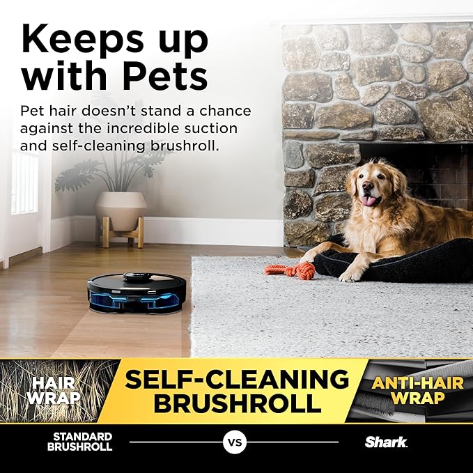 Shark Matrix Plus 2in1 Robot Vacuum & Mop with Sonic Mopping, Matrix Clean, Home Mapping, HEPA Bagless Self Empty Base, CleanEdge, for Pet Hair, WiFi, Compatible with Alexa, Black/Gold (AV2613WA)