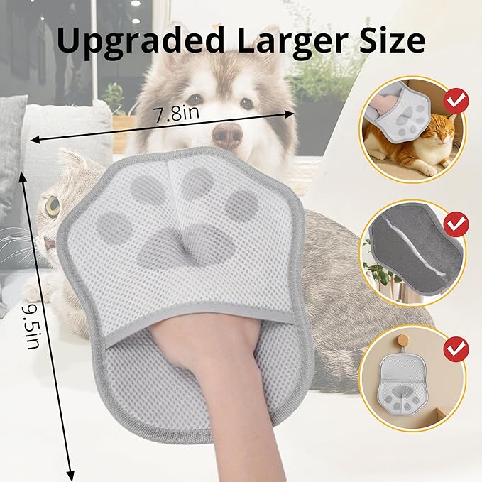 2025 Upgrade Electrostatic Pet Hair Removal Glove, A Reusable Pet Hair Remover Tool for Cats, Dogs, Clothing, Couches, Carpets(Gray Glove, Dog Keychain)