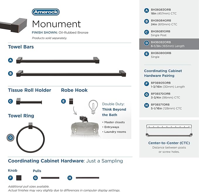 Amerock BH36082ORB | Oil Rubbed Bronze Towel Bar | 6-1/2 in (165 mm) Length Towel Holder | Monument | Hand Towel Holder for Bathroom Wall | Small Kitchen Towel Holder | Bath Accessories