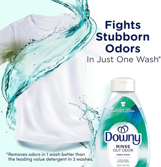 Downy Rinse Laundry Odor Remover, Cool Cotton Scent, Fabric Softener and Laundry Odor Removal Rinse, Fights Odors at the Source, HE Compatible, 48 Fl Oz