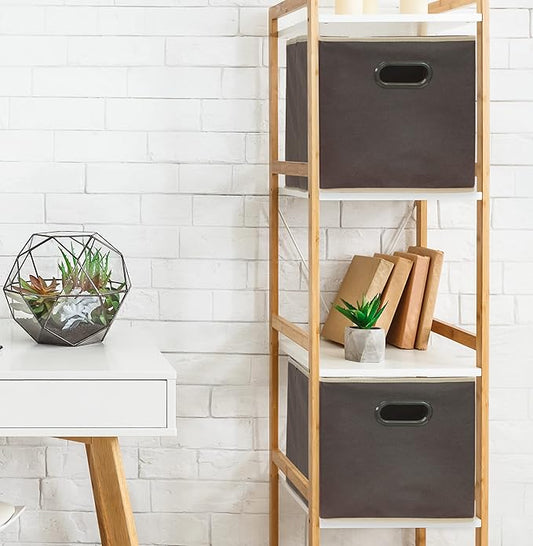 Simple Houseware Foldable Cube Storage Bins with Handles, 11-Inch, Brown, 6-Pack, Fabric Cubes Organizer for Closet or Shelves