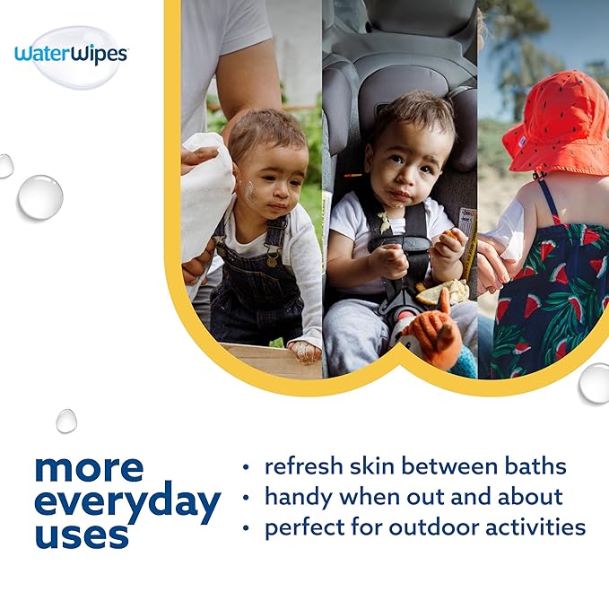 WaterWipes Sensitive+ Bathing Wipes, 3-In-1 Cleans, Cares, Protects, 99.9% Water, Unscented & Hypoallergenic, 16 Count (6 Pack)