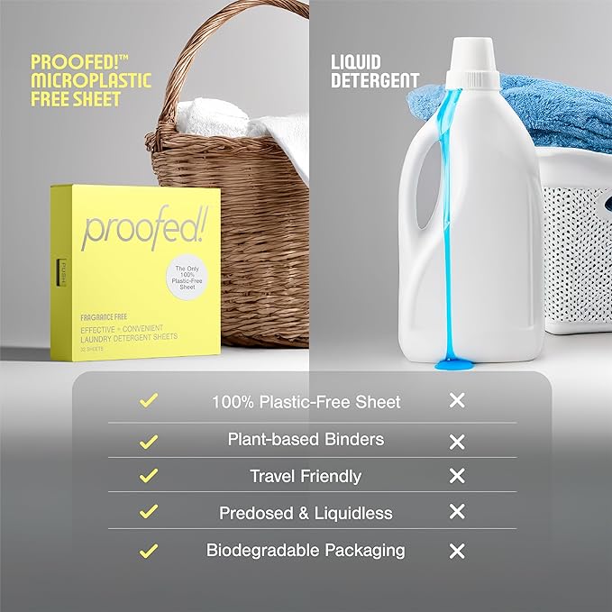 Proofed! Laundry Detergent Sheets, 32 Count, Fragrance-Free, The Only 100% Plastic-Free Sheet, No PVA or PVOH, Hypoallergenic, Bio-Based Ingredients, Made in USA, 1 Box