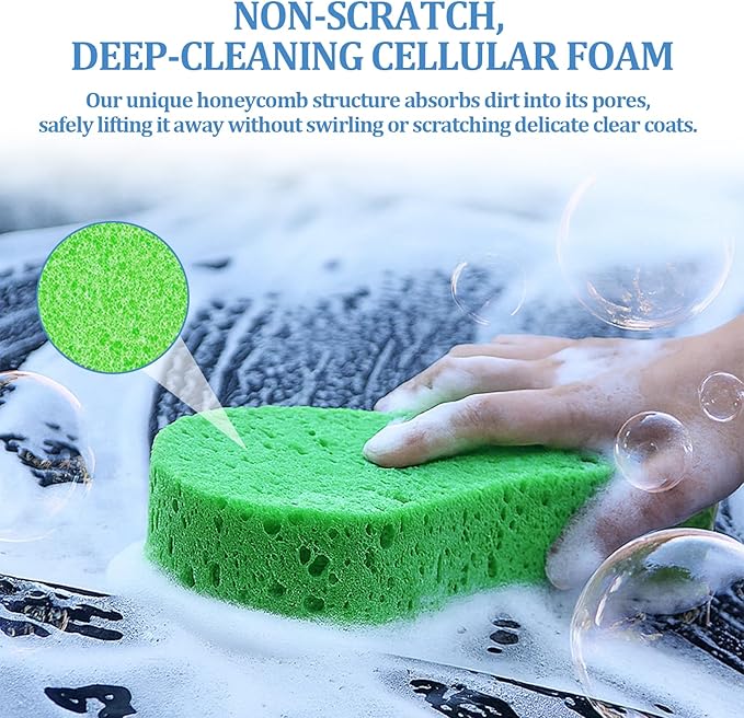 5 Pack Large Car Wash Sponges Non-Scratch Sponges for Auto, Truck, RV, Boat Cleaning Thick Foam for Kitchen, Bathroom, Household (Large)