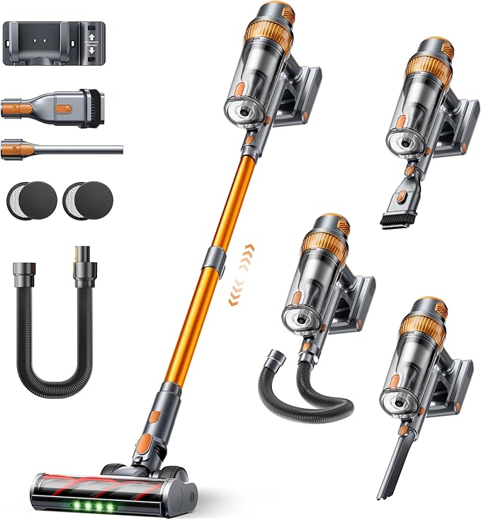 Cordless Vacuum Cleaner,600W 50KPa 65Mins Vacuum Cleaners for Home,Stick Vacuum with LED Touch Screen,Wall Mount Charging,Self-Standing Cordless Vacuum for Pet Hair/Carpet/Hard Floor/Car