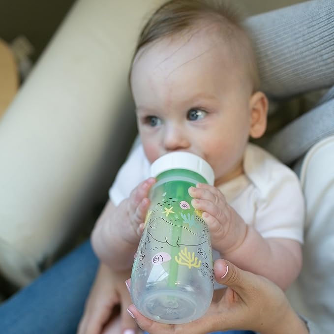 Dr. Brown's Anti-Colic Options+ Wide-Neck Baby Bottle Designer Edition Bottles, Ocean Decos, 9 oz/270 mL, Level 1 Nipple, 0m+, 2-Pack