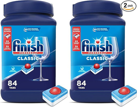 Finish Classic Dishwasher Pods,No Pre-Rinse Dishwasher Detergent Soap For Clean & Shine everyday with grease fighting Power,84 Count (Pack of 2)