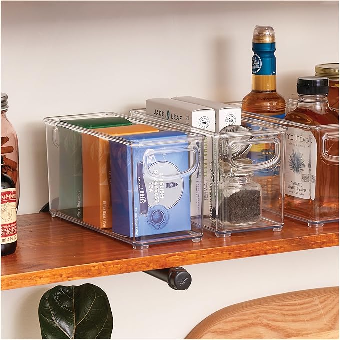 iDesign Slim Clear Plastic Stackable Storage Bin, Tall Narrow Organizer for Kitchen or Pantry, 4-Pack