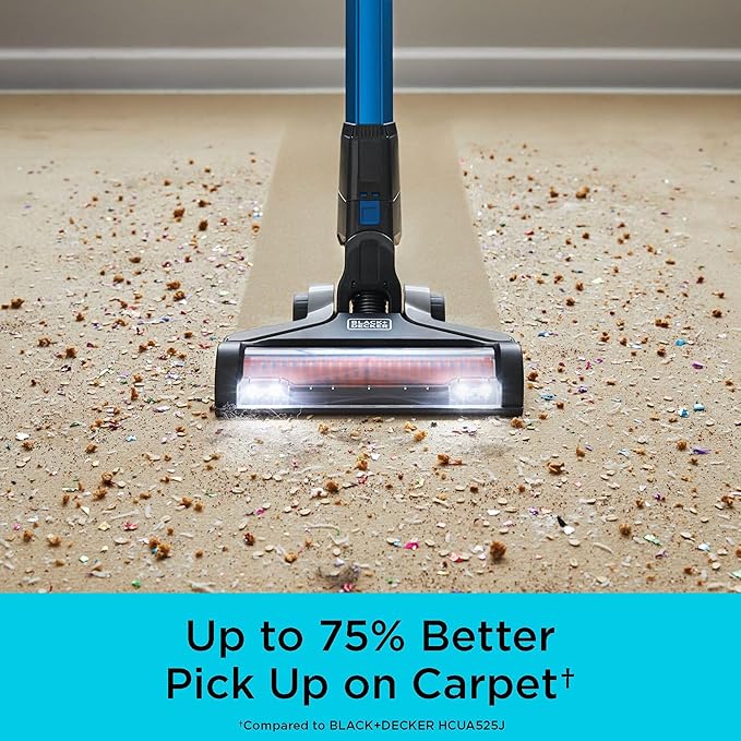 BLACK+DECKER Cordless Vacuum, Powerseries Extreme, Stick Vacuum Cordless Rechargeable, Interchangeable Floorhead with Crevice Attachment, 3 Speed Control, Lightweight, Blue (BSV2020G)