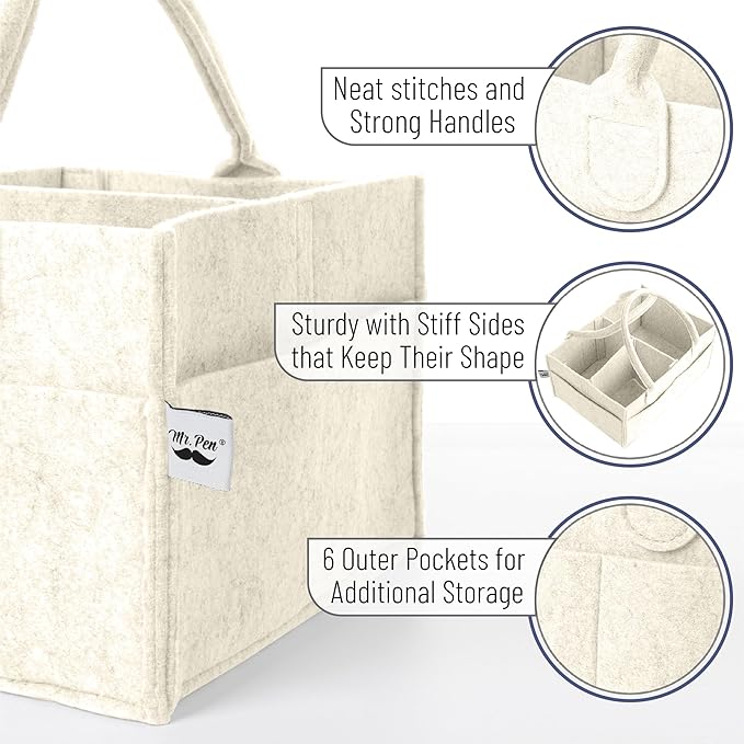 Mr. Pen- Baby Diaper Caddy Organizer, 2 Pack, Beige, Baby Caddy Organizer with Handle, Compact Size, Collapsible & Portable