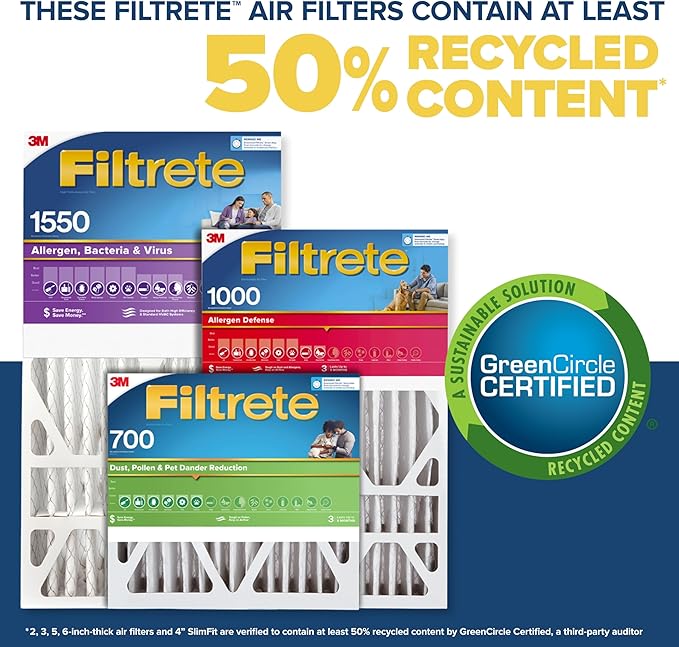 Filtrete 16x25x4(SlimFit), AC Furnace Air Filter, MPR 1550 DP, Healthy Living Ultra Allergen Deep Pleat, 2-Pack, Fits Lennox & Honeywell Devices (exact dimensions 15.5 x 24.5 x 3.75)