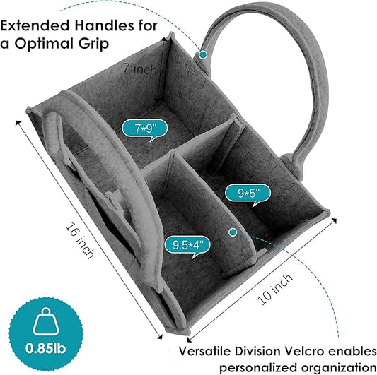 Cute Castle 2 Pack Diaper Caddy Organizer - Portable Baby Caddy Organizer with Handle, Nursery Storage Bin and Car Organizer for Girls, Boys - Baby Gift Basket - Dark Grey, Large