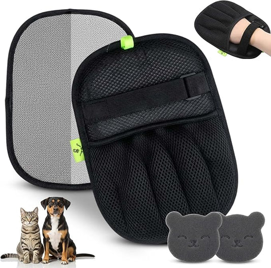 Pet Hair Removal Glove With Secure Velcro Strap. Larger, Thicker Five-Finger Electrostatic Hand Mitt, Lint Remover, Couch, Carpet, Car Seat - Includes 2-Pack Laundry Hair Remover Balls. Cats, Dogs