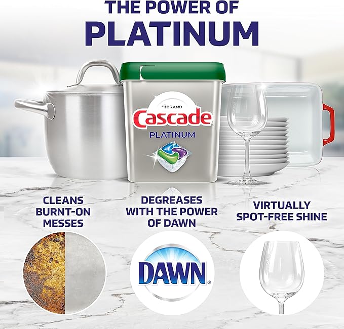 Cascade Platinum Dishwasher Pods, Dishwasher Detergent, Dishwasher Soap, Actionpacs, Lemon, 62 Count