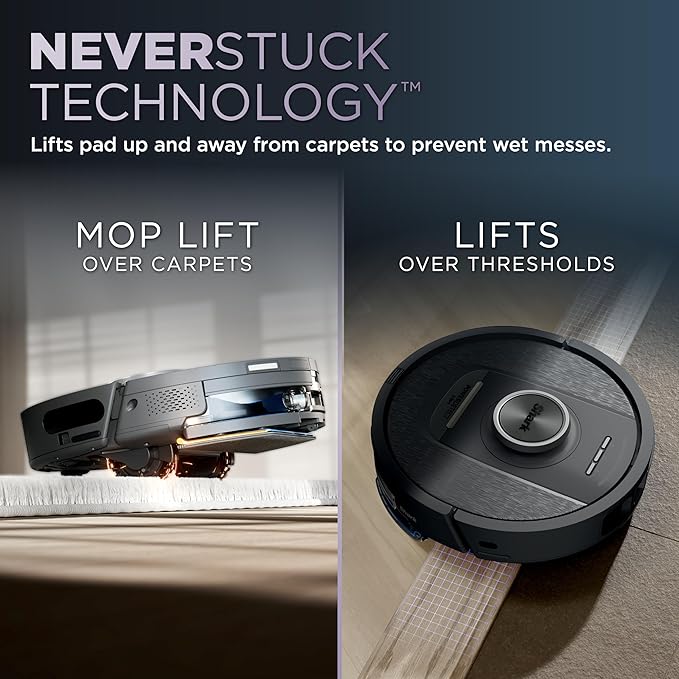 Shark Robot Vacuum & Mop Combo, NeverTouch System, Self-Emptying and Refilling, for Wood, 60-Day Debris Capacity, 30-Tank Reservoir, Pad Drying, 5 Intelligent Cleaning Technologies, RV2820YE