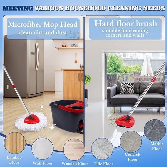 4 Pack Spin Mop Replacements Head Compatible with Oceda EasyWring 1-Tank System,Microfiber Spin Mop Refills Head,1 Mop Scrub Brush + 1 Mop Base + 4 Pack Cleaning Floor Mop Head（White)