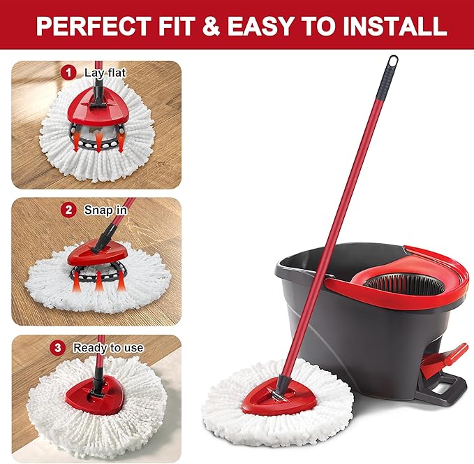 Mop Replacement Heads for O-Ceda Mop Replace Head EasyWrin Spin Mop Heads Replacements, Microfiber Spin Mop Refills, Easy Cleaning Mop Head Replacement (White-3 Mop Heads)