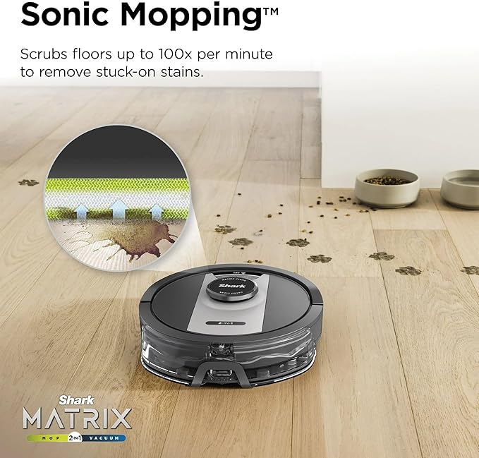 Shark RV2400WD IQ 2-in-1 Robot Vacuum & Mop with Matrix Clean & Sonic Mopping, Perfect for Pet Hair, Carpets, Hard Floors, Compatible with Alexa, Black/Silver, No Self-Empty Base (Renewed)