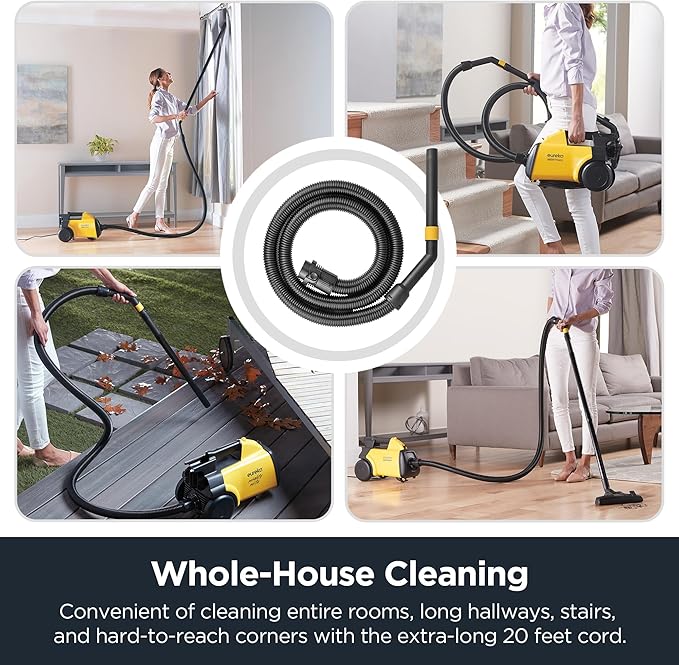 Eureka 3670M Canister Cleaner, Lightweight Powerful Vacuum for Carpets and Hard floors, w/ 5bags,Yellow