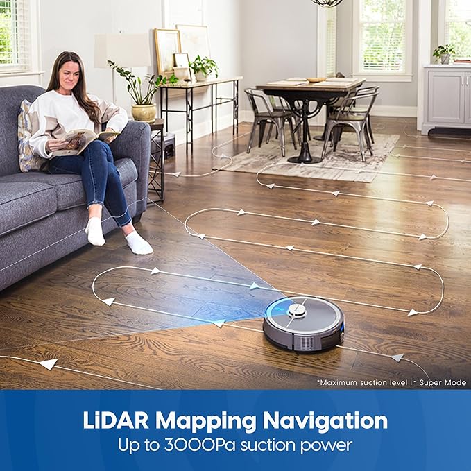 Vacmaster V10i 3-in-1 Robot Vacuum and Mop Combo with Self-Empty Station for 45 Days, LiDAR Navigation,3000Pa Strong Suction, Multi-Floor Mapping for Homes with Pets, Carpet & Hard Floors