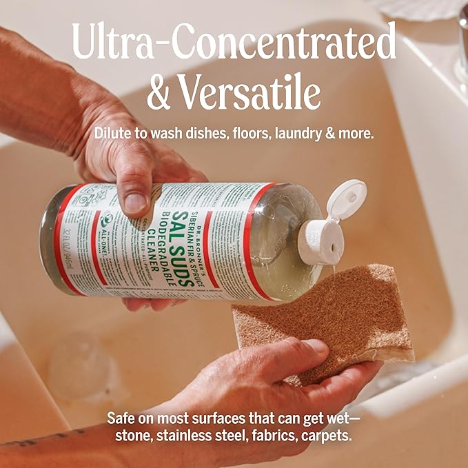 Dr. Bronner's - Sal Suds Biodegradable Cleaner (32oz, 2-Pack) – Concentrated All Purpose Cleaning Solution & Mop Soap, For Floors, Laundry & Dishes – Powerful Formula Made with Plant-Based Surfactants