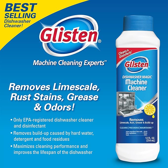 Summit Brands DM03N-SS Glisten Dishwasher Magic Machine Cleaner and Disinfectant, 12 Fl Oz Bottle, 2-Pack , White