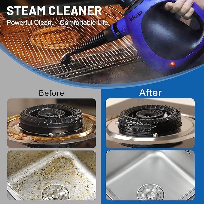 KLONA Portable Steam Cleaner, Hand Held steamers for cleaning house, Home Multi Purpose - 10-Piece Accessory Kit for Sofa, Upholstery, Carpets