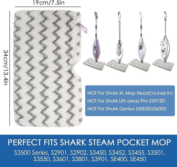 Upgraded Scrub Steam Mop Pad for Shark Steam Pocket Mop S3501 S3601 S2901 S2902 S3550 S3801 S3901 SE450 S3601D S3901D, Steam Mop Replacement Pads for All Hard Floors, 3 Pack