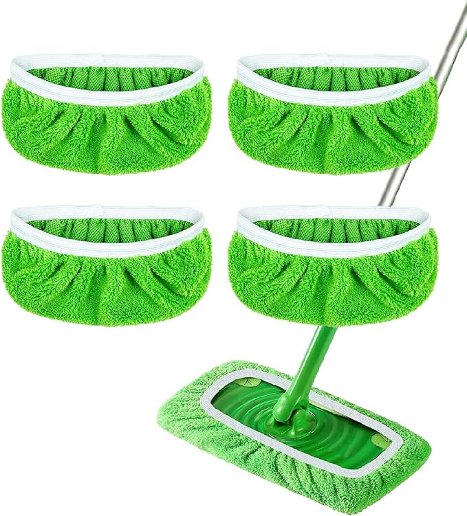 4 Pack Reusable Microfiber Mop Pads for Swiffer Sweeper - Wet & Dry Cleaning Cloths - Mop Head Replacement Washable Refills for Household Floors