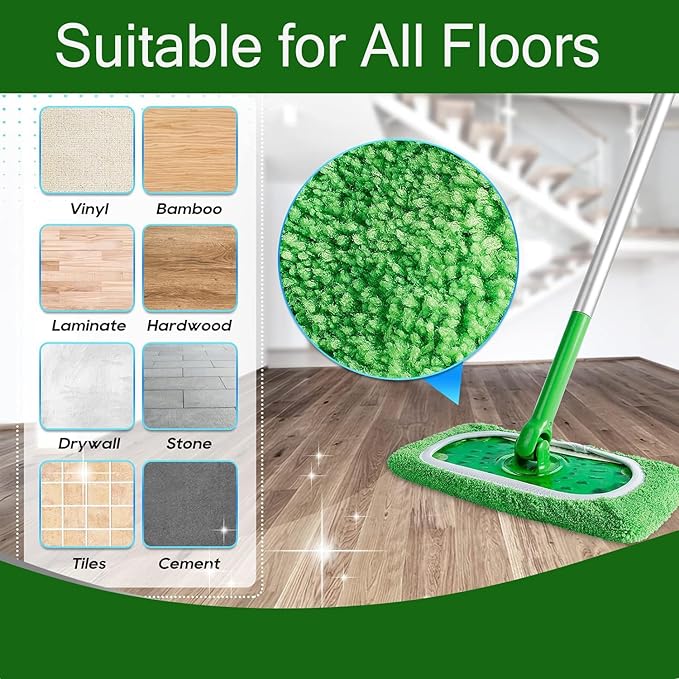 6 Pack Reusable Microfiber Mop Pads for Swiffer Sweeper - Wet & Dry Cleaning Cloths - Mop Head Replacement Washable Refills for Household Floors (6Pack Green)