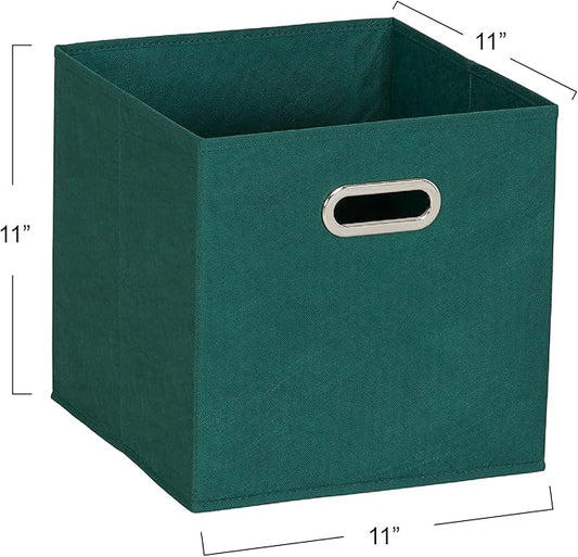 Household Essentials Foldable Fabric Storage Cubes 6-Pack – 11x11x11 Stackable Non-Woven Bins with Chipboard Sides & Grommet Handles – Closet, Shelf, Nursery, or Office Organizer – Forest Green