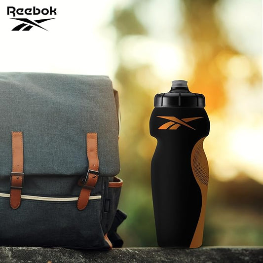 Reebok Squeeze Water Bottles With Athletic Design - Water Bottle 24 oz - Sports Water Bottle - Reusable Water Bottle For Gym, Running, Hiking etc, BPA Free (Black)