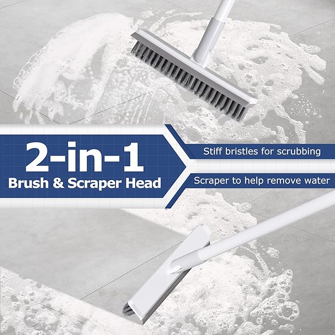 Grout Brush with Long Handle, Floor Cleaning Scrubber with Stiff Bristles for Tile Line, Shower, Crevice, Bathroom, Kitchen and Hard-to-Reach Corners