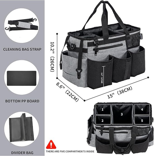 Wearable Cleaning Caddy Bag for Cleaning Supplies,Large Capacity Cleaning Organizer Grey